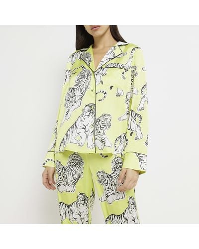 River Island Lime Tiger Print Pyjama Shirt - Green