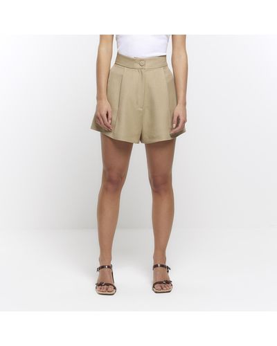 River Island Petite Khaki Button Shorts - Natural
