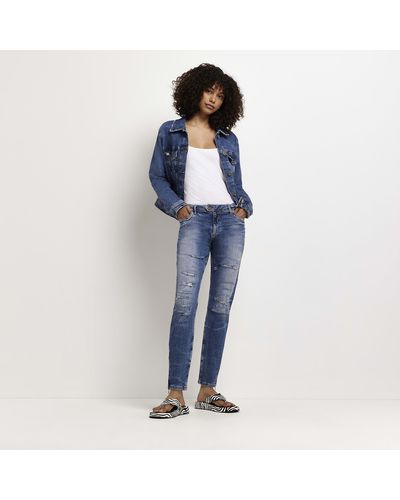 River Island Blue Ripped Low Rise Skinny Jeans
