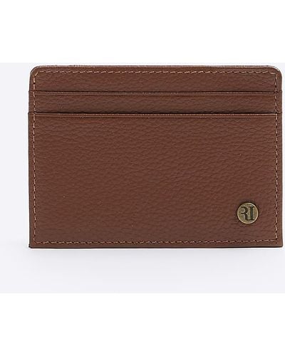 River Island Brown Leather Ri Decal Pebbled Card Holder