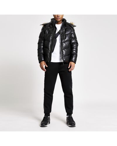 River Island Mcmlx Faux Leather Puffer Jacket - Black