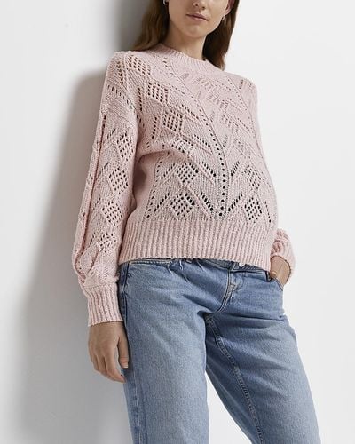 River Island Pink Pointelle Knit Maternity Jumper