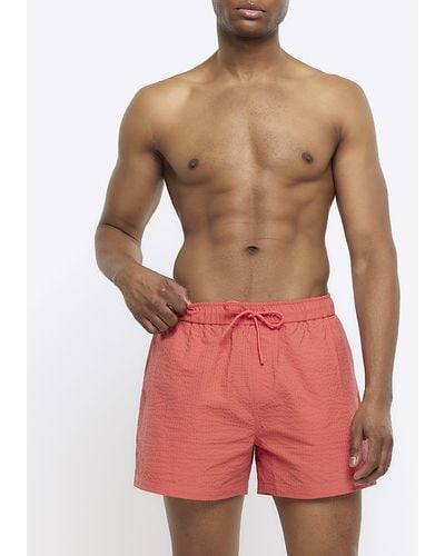 River Island Pink Regular Fit Seersucker Swim Shorts - Red