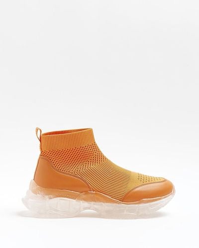 River Island Orange Knitted High Top Sneakers