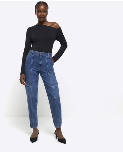 River Island High Waisted Tapered Jeans - Blue