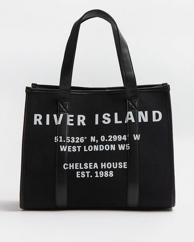 River Island Ri Branded Canvas Shopper Bag - Black