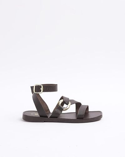 River Island Brown Leather Hardware Gladiator Sandals - White