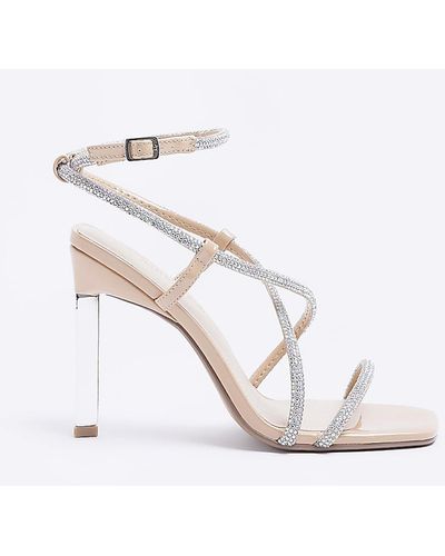 River Island Diamante Heeled Sandals - White