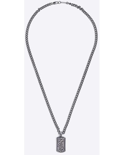 River Island Silver Crackle Dog Tag Necklace - Blue