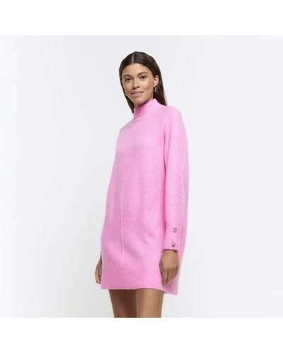 River Island Pink Knitted Cosy Jumper Mini Dress