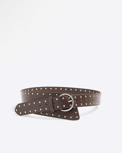River Island Brown Studded Wide Belt - White