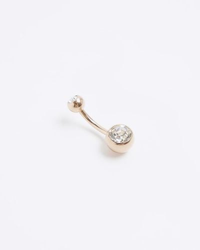 River Island Rose Gold Stainless Steel Diamante Belly Bar - White