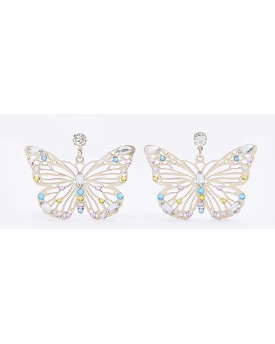 River Island Gold Butterfly Diamante Earrings - White