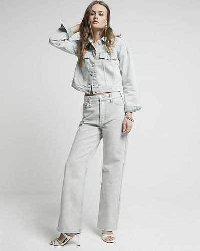 River Island Green High Waisted Relaxed Straight Jeans - Grey
