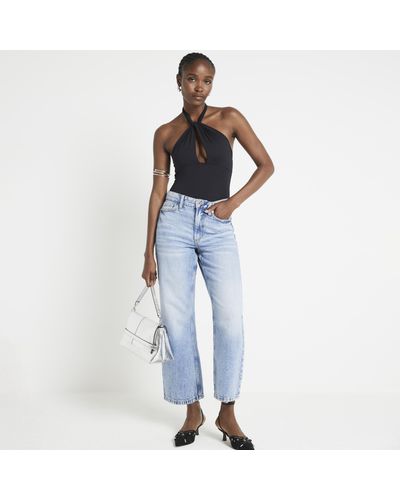 River Island Black Halter Twist Bodysuit - Blue