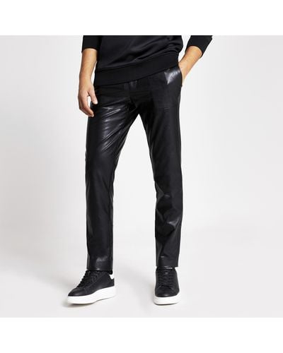 River Island Smart Western Faux Leather Skinny Trousers - Black