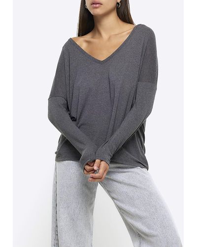 River Island Grey Batwing Long Sleeve Top