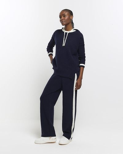 River Island Navy Knit Straight Fit Sweatpants - Blue