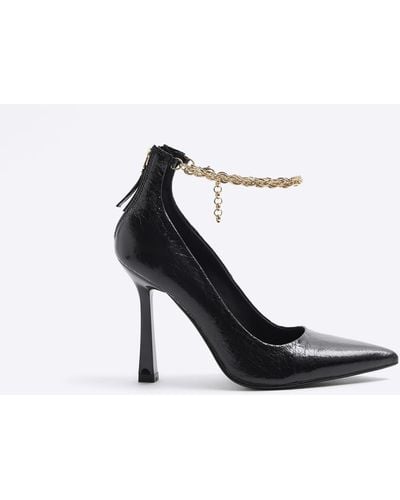 River Island Black Chain Strap Heeled Court Shoes - White