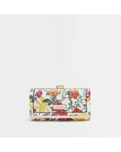 River Island White Floral Quilted Purse