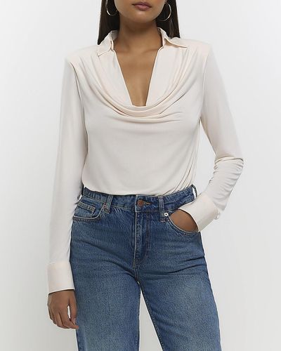 River Island Pink Collared Cowl Neck Bodysuit - White