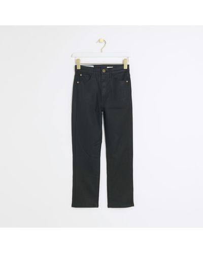 River Island Coated Slim Crop Jeans - Black