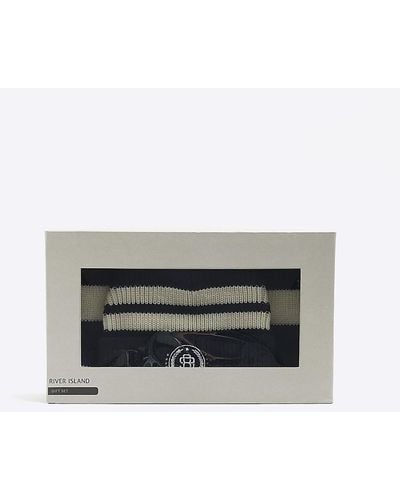 River Island Navy Knitted Beanie Hat Set - Blue