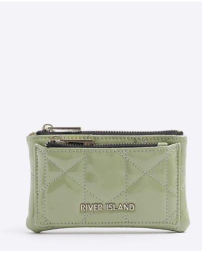 River Island Patent Quilted Pouch Purse - Green