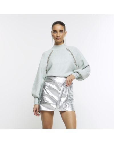 River Island Silver Ruched Mini Skirt - White