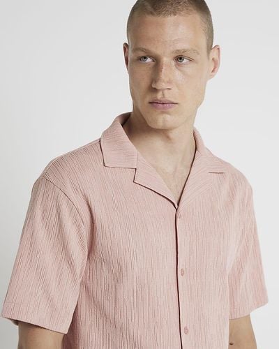 River Island Pink Regular Fit Revere Plisse Shirt