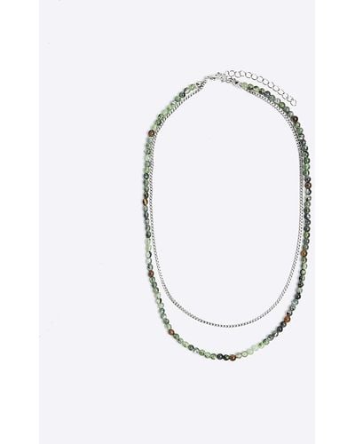 River Island Green Beaded Multirow Necklace - White