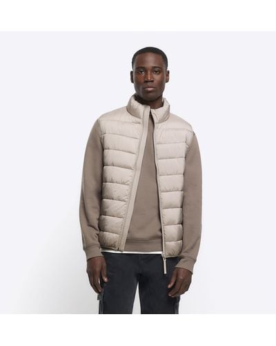 River Island Stone Padded Gilet - Natural