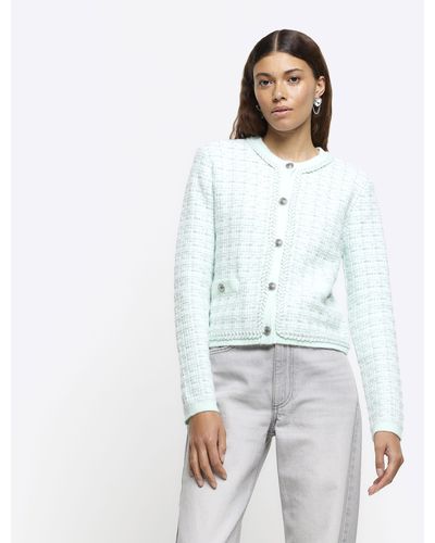 River Island Green Boucle Knit Cardigan - White