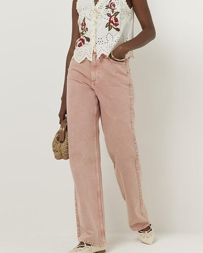 River Island Pink High Waisted Relaxed Straight Fit Jeans - Natural