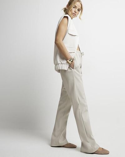 River Island Stone Faux Leather Wide Leg Trousers - White