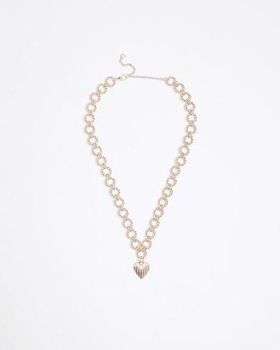 River Island Gold Colour Heart Pendent Necklace - White