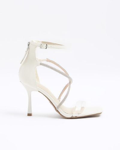 River Island White Wide Fit Embellished Heeled Sandals