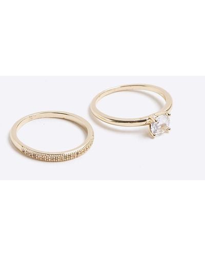 River Island Gold Diamante Set Ring Multipack - White