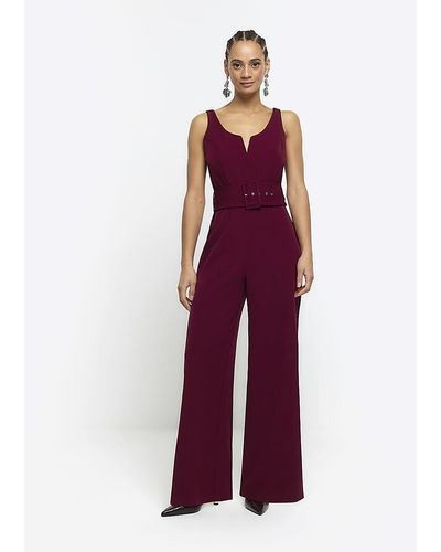River Island Red Belted Wide Leg Jumpsuit