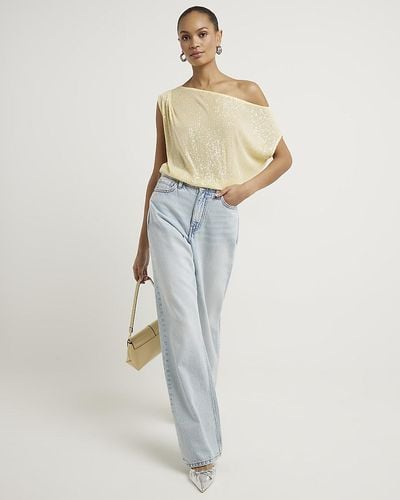River Island Yellow Sequin Off Shoulder Top - White