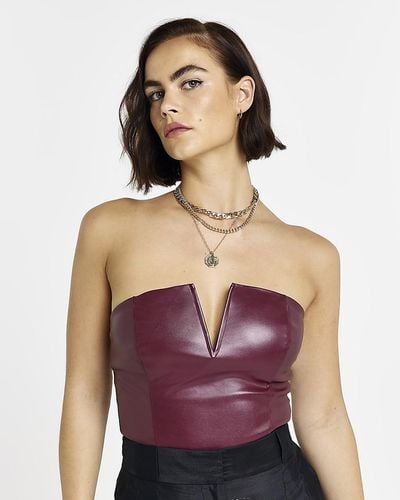 River Island Red Faux Leather Bodysuit