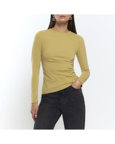 River Island Ruched Long Sleeve Top - Yellow