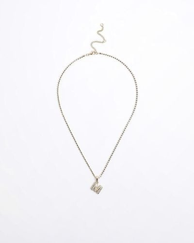 River Island Gold M Initial Necklace - White