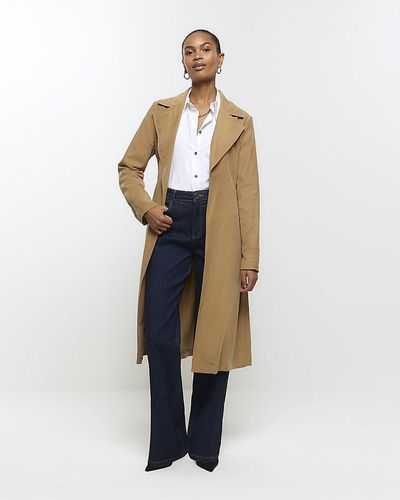 River Island Belted Longline Trench Coat - Brown