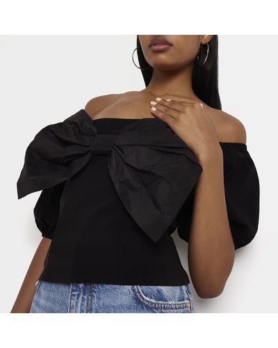 River Island Black Bow Detail Cropped Top