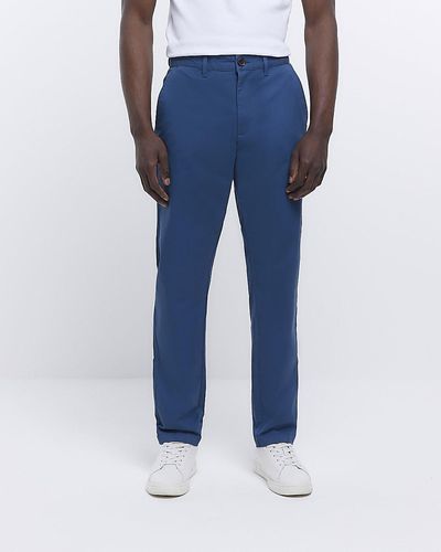 River Island Blue Slim Fit Casual Chino Trousers - White