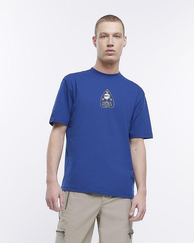 River Island Blue Regular Fit Graphic Print T-shirt