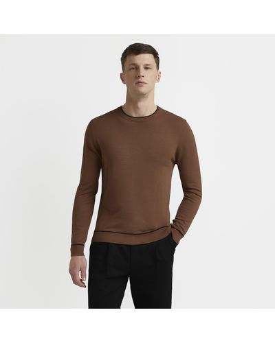 River Island Beige Slim Fit Essential Tipped Sweater - Natural