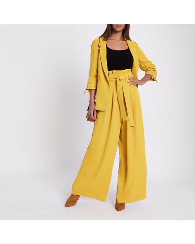 River Island Paperbag Wide Leg Trousers - Yellow