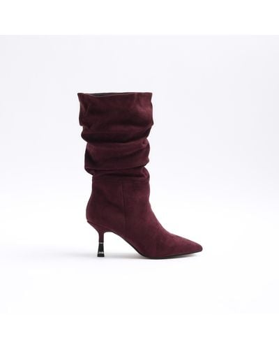 River Island Red Slouched High Leg Heeled Boots